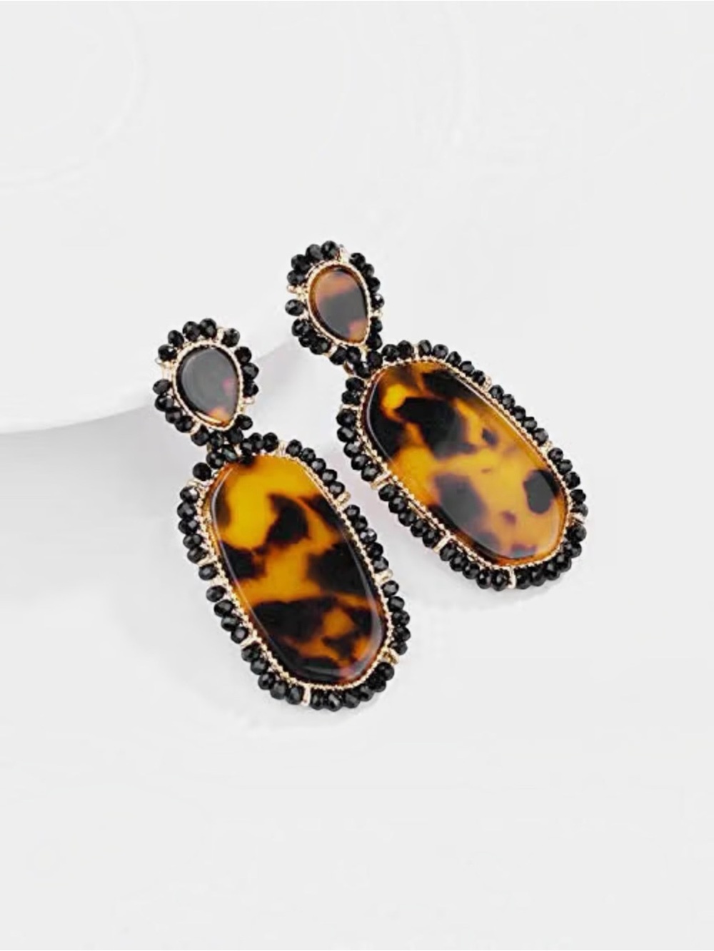 Nichole Miller Tortoiseshell Resin Drop Earrings Black Beaded Statement dangling